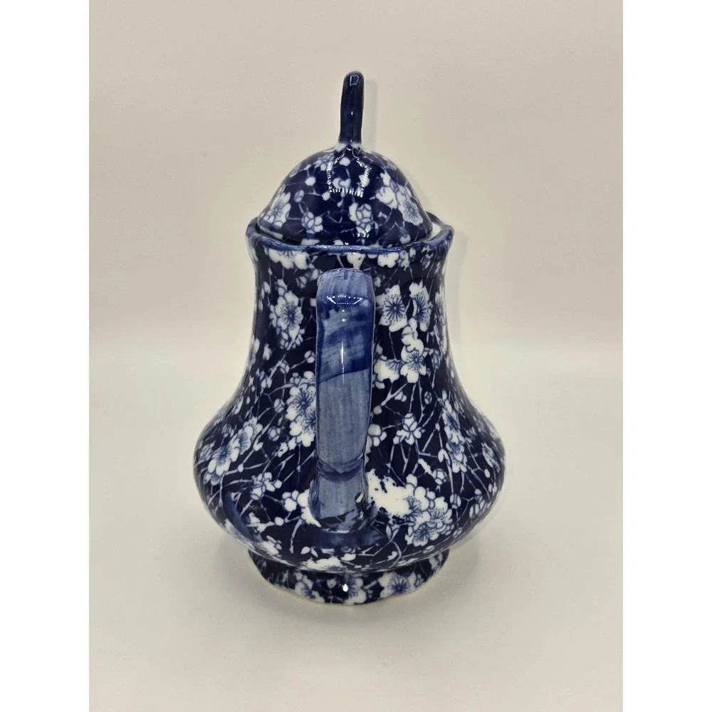 Antique Blue and White Chintz Floral Ceramic Teapot‎ with Lid Calico Style